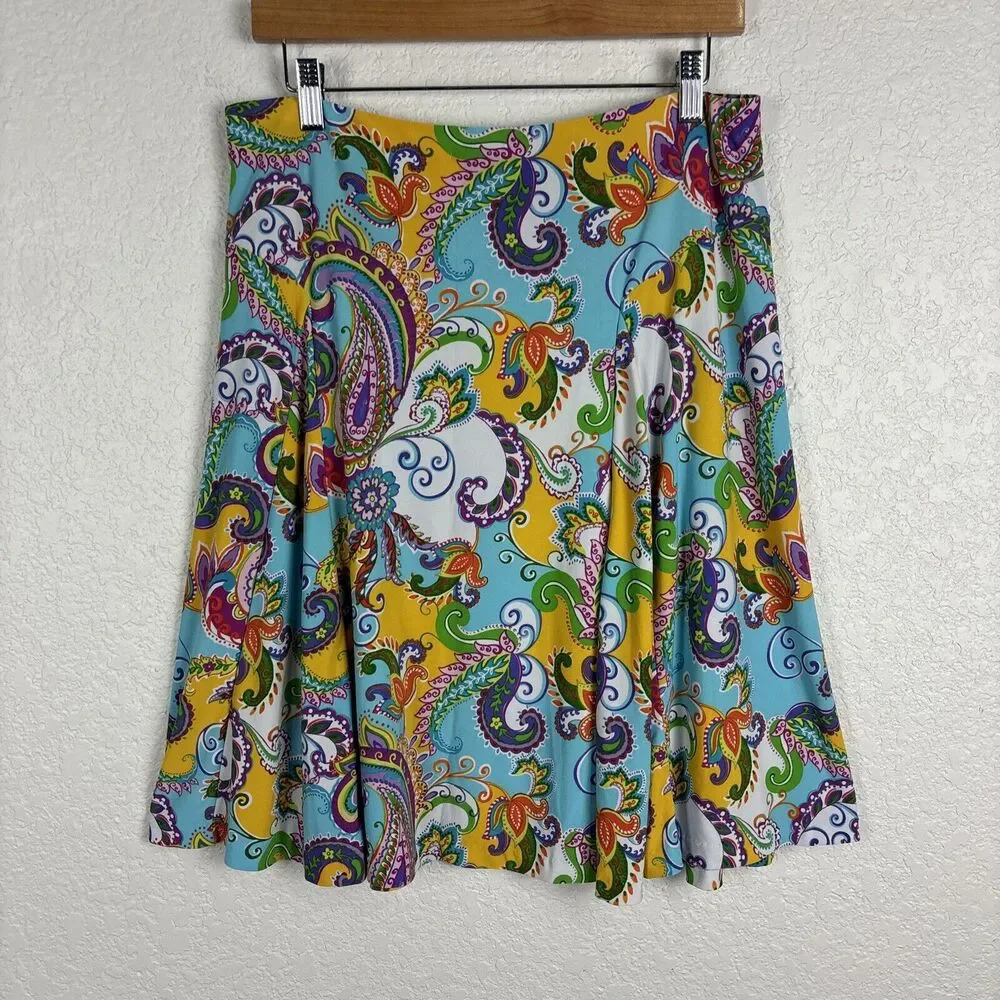 Ralph Lauren Paisley Womens Skirt Sz Medium Boho Colorful‎ Eclectic Artsy Easter